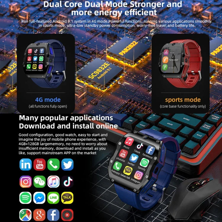 LOKMAT Appllp 3 Max ساعة ذكية رياضية مقاومة للماء بمقاس 2.02 بوصة مع دعم بطاقة SIM 4G ومكالمات وميزة SOS
