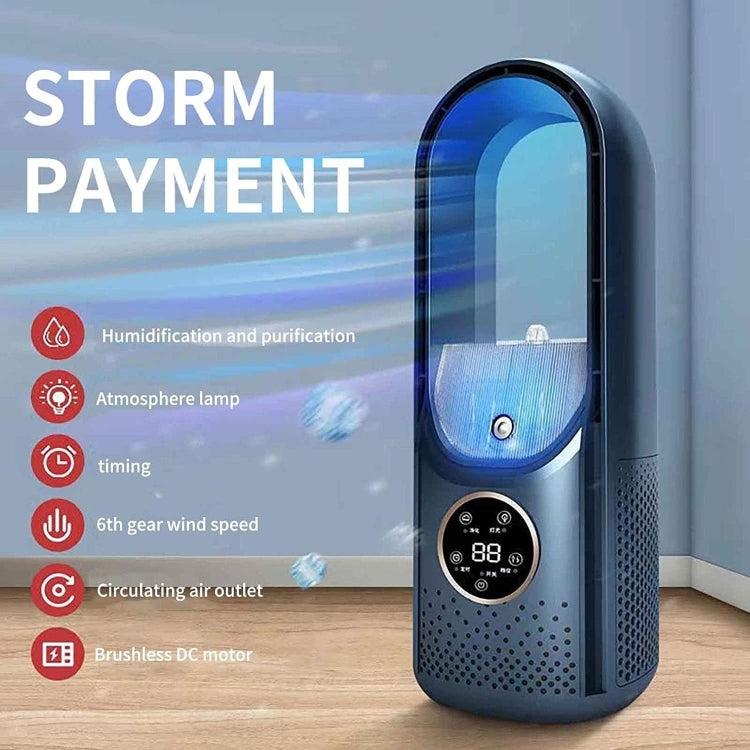 مروحة كهربائية مكتبية بدون شفرات مع ترطيب، ست سرعات قابلة للتعديل مع ضوء LED ووظيفة توقيت