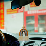 Hand-woven Wood Beads Cotton Rope Rainbow Car Aromatherapy Pendant