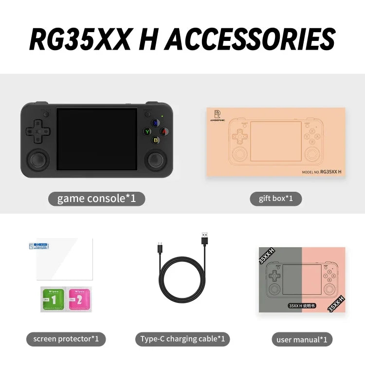 جهاز ألعاب محمول ANBERNIC RG35XX H بشاشة IPS بحجم 3.5 بوصة، نظام Linux، 64 جيجابايت، 64 جيجابايت + 128 جيجابايت