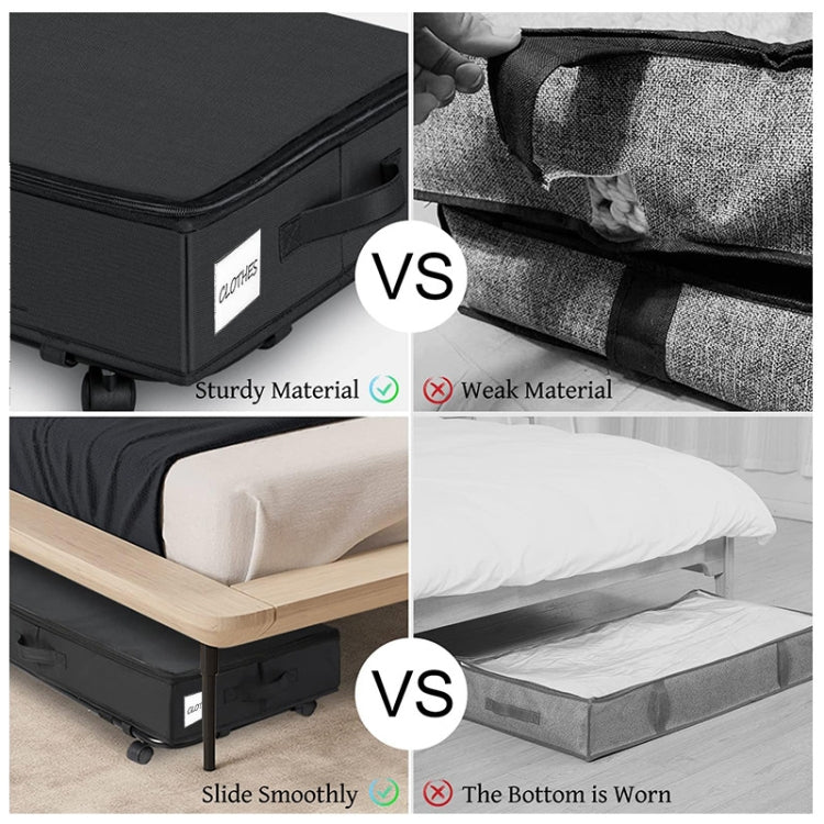 Foldable Under Bed Clothes Shoes Storage Bins with Wheels & Handles, Transparent Cover Gray 78x38x16cm