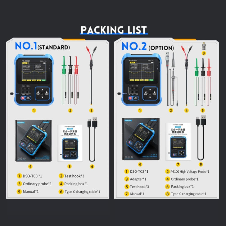 FNIRSI 3 In 1 Handheld Digital Oscilloscope LCR Transistor Tester, DSO-TC3 Standard, DSO-TC3 Upgrade