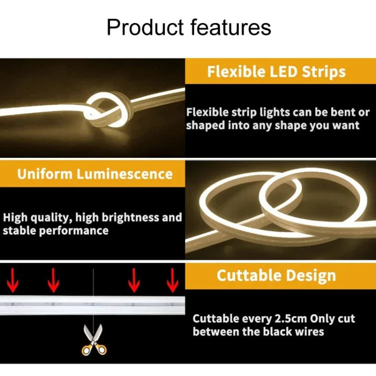 شريط إضاءة LED نيوني مرن من السيليكون USB 5 فولت 2 متر مع تحكم باللمس، USB تحكم باللمس (وردي)، USB تحكم باللمس (أبيض دافئ)، USB تحكم باللمس (أزرق)