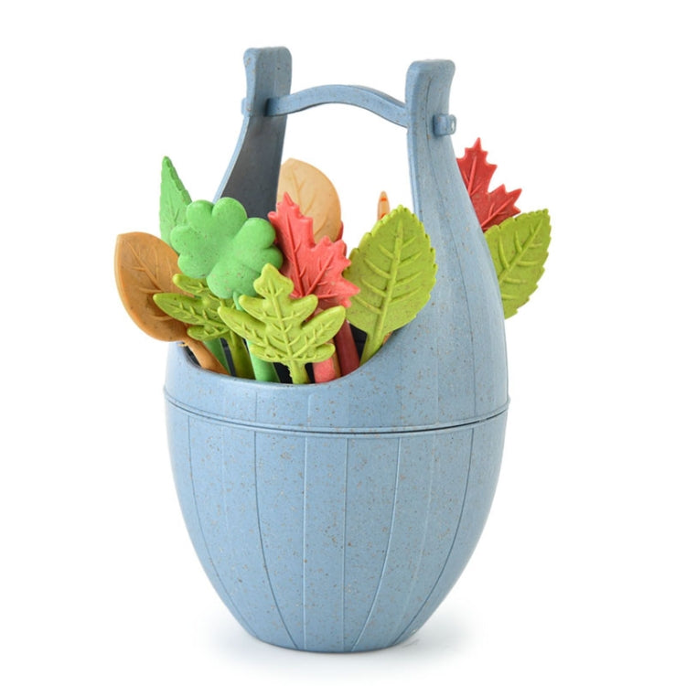 Mini Wheat Fiber Material Tableware Set Snack Dessert Forks, 16pcs Fruit Forks + 1pc Barrel