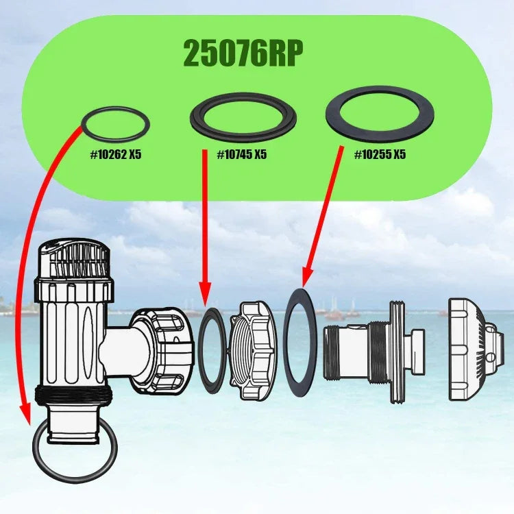 لحلقات صمامات مضخة مسبح إنتيكس طقم حلقات مطاطية O-Ring 25076RP، 6 قطع / طقم، 2 قطعة 10745، 2 قطعة 10262، 2 قطعة 10255