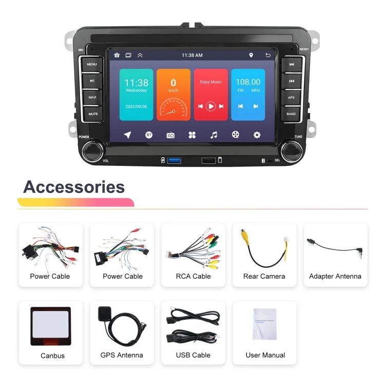 جهاز تشغيل فولكس فاجن/سكودا 1+32 جيجابايت بشاشة كبيرة، يدعم Carplay وأندرويد والملاحة وكاميرا الرجوع، جهاز متكامل، 1+32G
