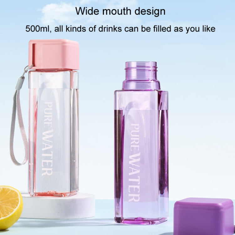 Simple Square Mug Portable Leak-Proof Plastic Cup Sports Camping Bottle, 500ml