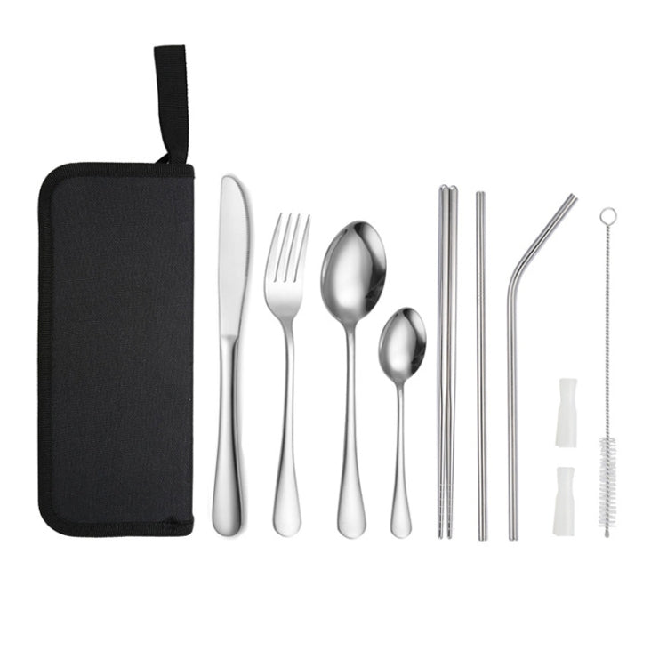 Portable Stainless Steel Cutlery Set Outdoor Picnic Knife And Fork Tool With Storage Bag, A Model Silver, A Model Gold, A Model Black, B Model Silver, B Model Gold, B Model Black, C Model Silver, C Model Black