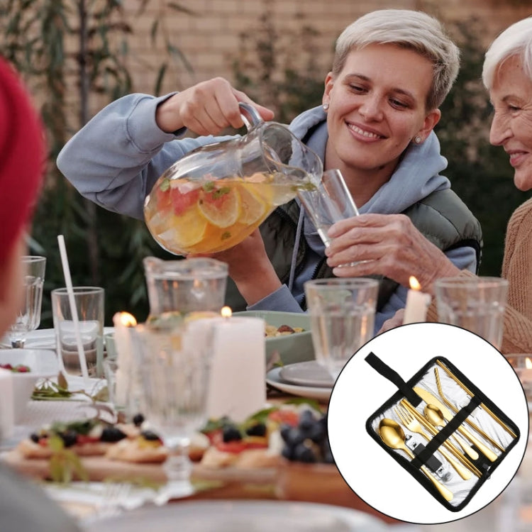 طقم أدوات مائدة محمولة من الفولاذ المقاوم للصدأ أداة سكين وشوكة للنزهات الخارجية مع حقيبة تخزين، الطراز A فضي، الطراز A ذهبي، الطراز A أسود، الطراز B فضي، الطراز B ذهبي، الطراز B أسود، الطراز C فضي، الطراز C أسود