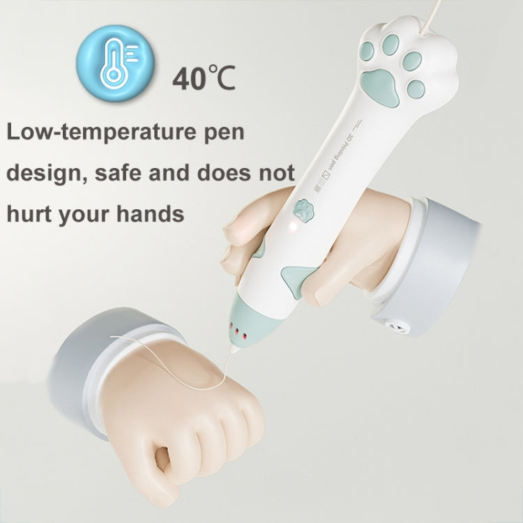 قلم طباعة ثلاثي الأبعاد منخفض الحرارة مع شحن USB على شكل مخلب قط للأطفال DIY قلم رسم ثلاثي الأبعاد، أخضر نعناعي، وردي ساكورا