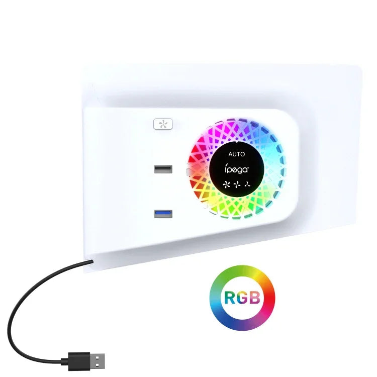 مروحة تبريد مع غطاء وجه لجهاز PS5 Slim ipega PG-P5S019 مع مركز USB وأضواء RGB، ipega PG-P5S019