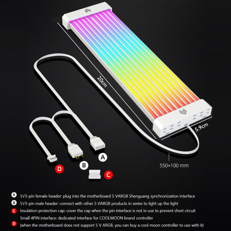 كابل AOSOR Al200 Neon للوحة الأم وبطاقة الرسومات وتزيين خط طاقة مزود الطاقة، AL200