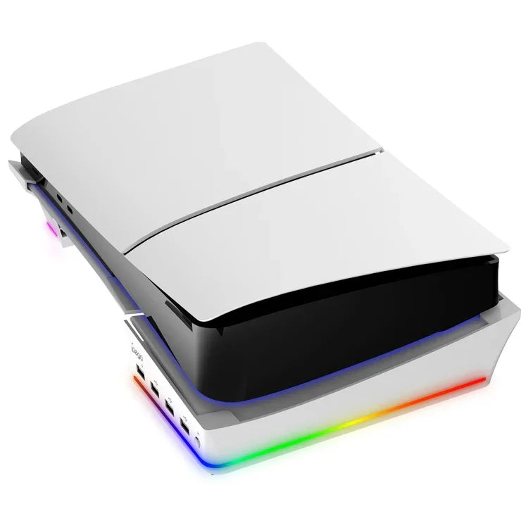 حامل أفقي مع أضواء RGB وأربعة مراكز USB لجهاز Sony PS5 Slim IPEGA PG-P5S021، أبيض