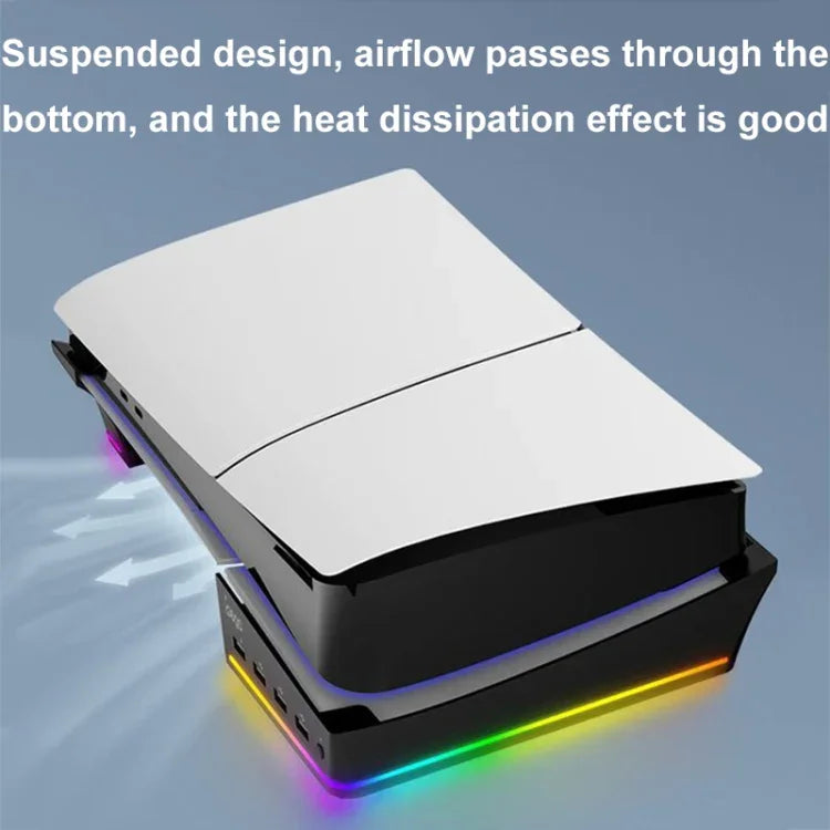 حامل أفقي مع أضواء RGB وأربعة مراكز USB لجهاز Sony PS5 Slim IPEGA PG-P5S021، أبيض