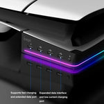 حامل أفقي مع أضواء RGB وأربعة مراكز USB لجهاز Sony PS5 Slim IPEGA PG-P5S021، أبيض