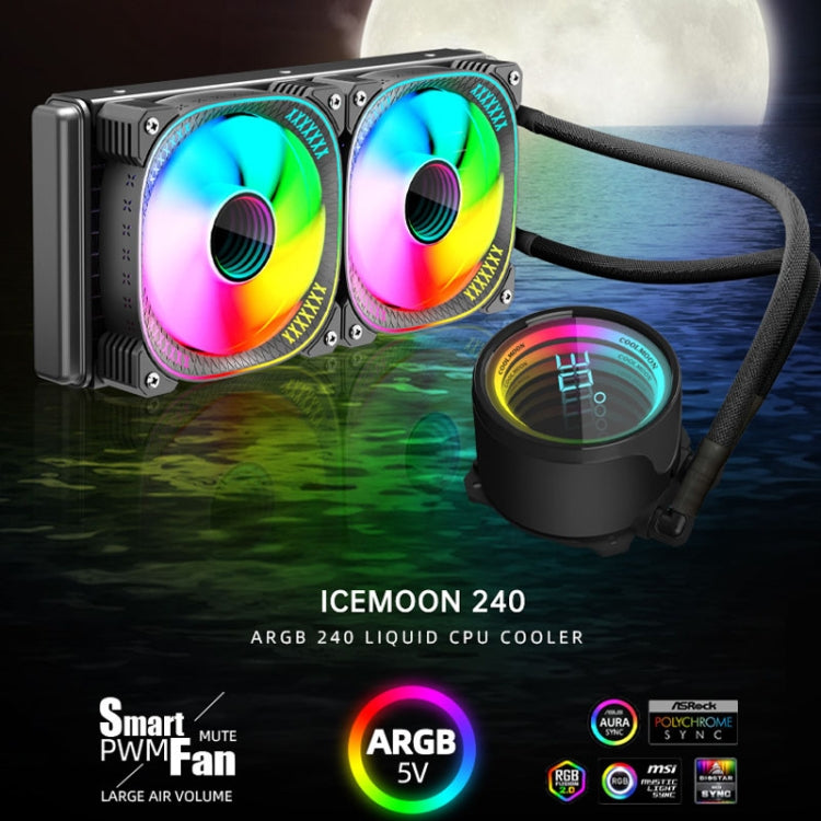 مبرد وحدة المعالجة المركزية بتبريد مائي مدمج مع عدسة رقمية ARGB من COOLMOON CM-YM-240T مع عرض درجة الحرارة، CM-YM-240T