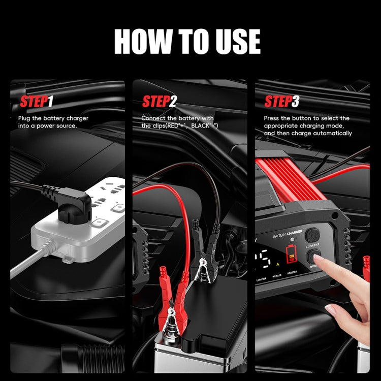 FOXSUR 25A 12V/24V Portable High-Power Car Ship Motorcycle Charger, US Plug, EU Plug, UK Plug, AU Plug, JP Plug