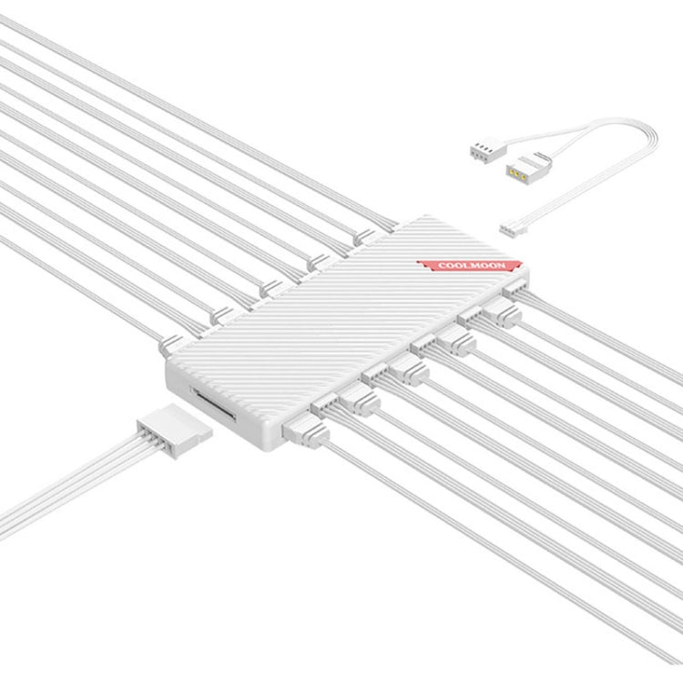 مروحة هيكل COOLMOON AM10 ARGB+PWM مع 10 منافذ مزدوجة للتحكم في درجة الحرارة، موزع 5V 3Pin HUB