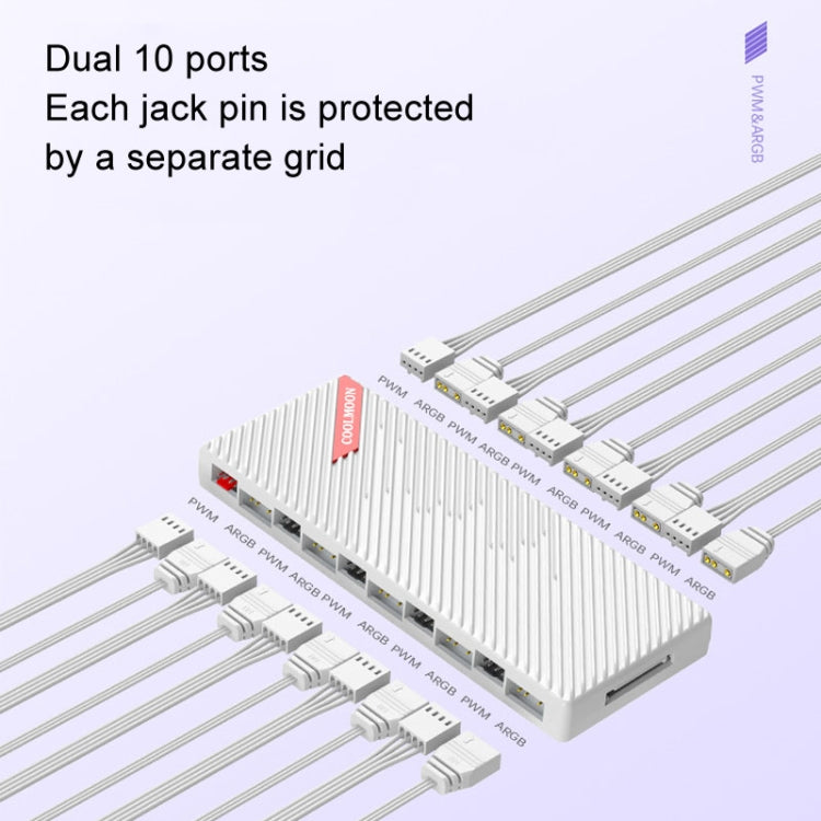 مروحة هيكل COOLMOON AM10 ARGB+PWM مع 10 منافذ مزدوجة للتحكم في درجة الحرارة، موزع 5V 3Pin HUB