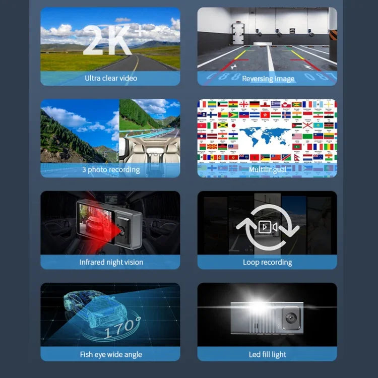 كاميرا بثلاث عدسات بشاشة IPS بحجم 3 إنش، كاميرا داش واي فاي بدقة 1080P للرؤية الليلية للسيارات، 32G، 64G