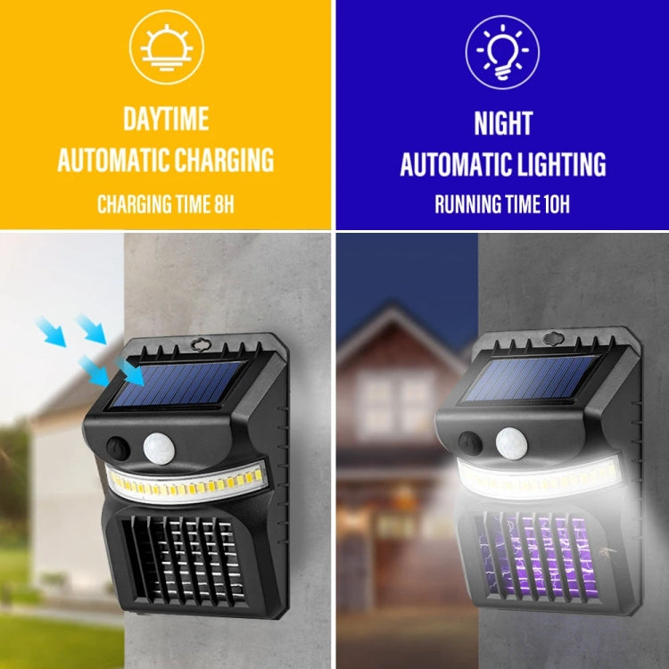 مصباح حائط شمسي LED E-SMARTER W792 مع ضوء بنفسجي لوظيفة مكافحة البعوض، حساس ذكي بشري، مصباح حديقة خارجي، ضوء أبيض، ضوء أبيض + أصفر
