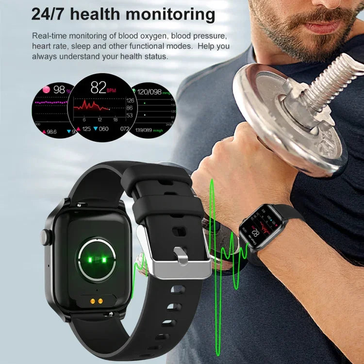 ساعة ذكية رياضية لمراقبة الصحة مقاومة للماء IP67 بقياس 1.85 بوصة T12Pro مع بلوتوث ومكالمات