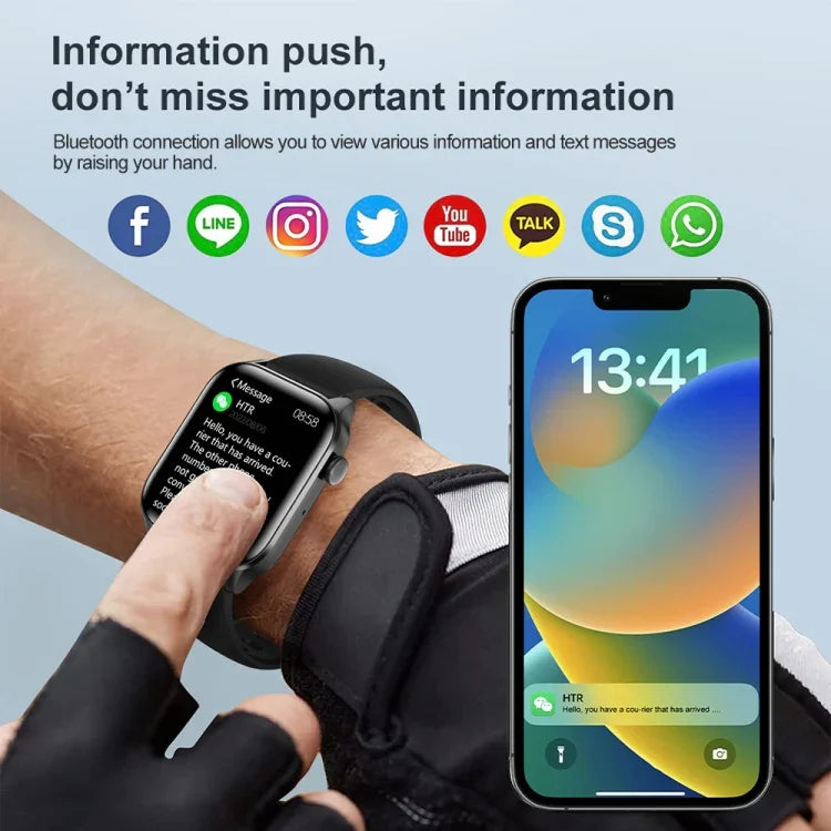 ساعة ذكية رياضية لمراقبة الصحة مقاومة للماء IP67 بقياس 1.85 بوصة T12Pro مع بلوتوث ومكالمات