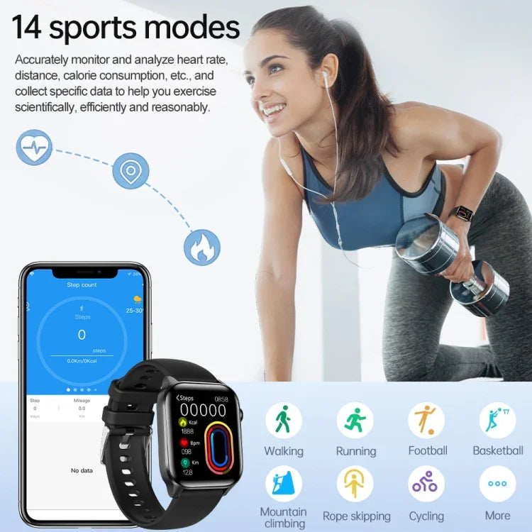 ساعة ذكية رياضية لمراقبة الصحة مقاومة للماء IP67 بقياس 1.85 بوصة T12Pro مع بلوتوث ومكالمات
