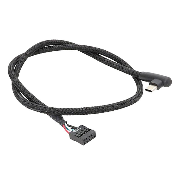 كابل بيانات USB 9 دبوس إلى Type-C بزاوية للوحة الأم، كابل شبكي مضفر، 60 سم زاوية