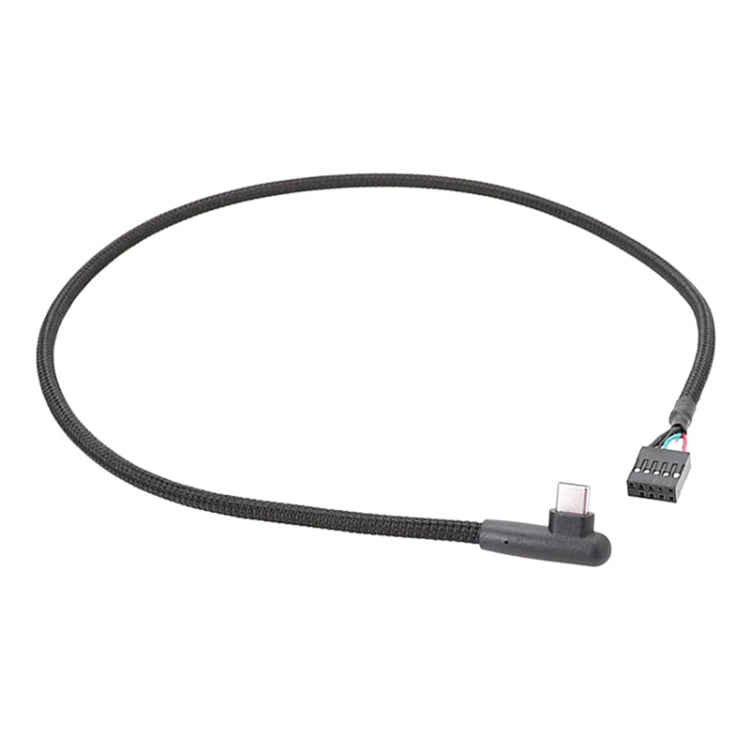 كابل بيانات USB 9 دبوس إلى Type-C بزاوية للوحة الأم، كابل شبكي مضفر، 60 سم زاوية