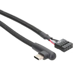كابل بيانات USB 9 دبوس إلى Type-C بزاوية للوحة الأم، كابل شبكي مضفر، 60 سم زاوية