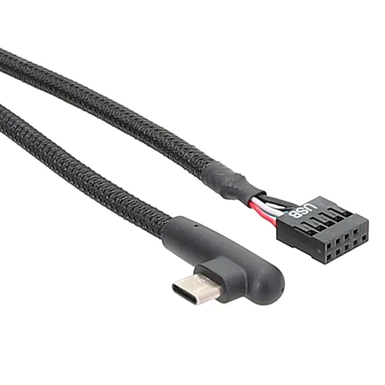 كابل بيانات USB 9 دبوس إلى Type-C بزاوية للوحة الأم، كابل شبكي مضفر، 60 سم زاوية