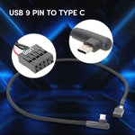 كابل بيانات USB 9 دبوس إلى Type-C بزاوية للوحة الأم، كابل شبكي مضفر، 60 سم زاوية
