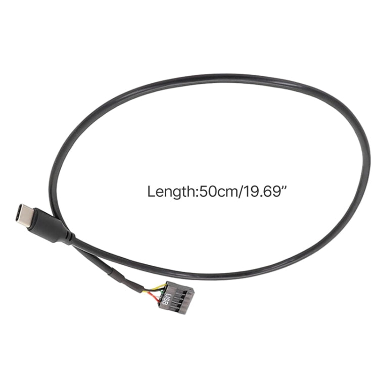 كابل بيانات USB 9 دبوس إلى Type-C مستقيم مزدوج الحماية للوحة الأم، 50 سم مستقيم
