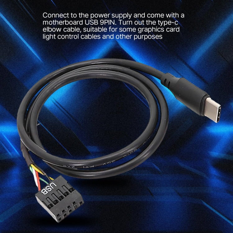كابل بيانات USB 9 دبوس إلى Type-C مستقيم مزدوج الحماية للوحة الأم، 50 سم مستقيم