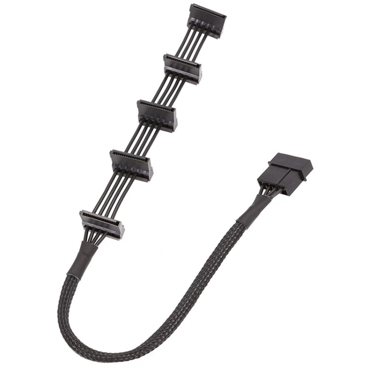 كابل قفص قرص صلب 4 دبوس كبير 18AWG مع غلاف شبكي 1 إلى 5 SATA، 40 سم 4 دبوس 1 إلى 5