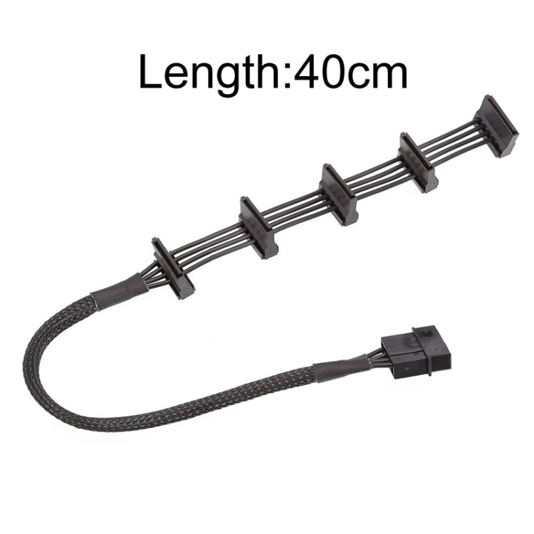 كابل قفص قرص صلب 4 دبوس كبير 18AWG مع غلاف شبكي 1 إلى 5 SATA، 40 سم 4 دبوس 1 إلى 5