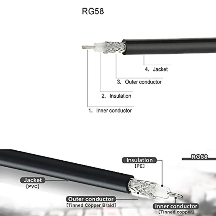 كابل محول BNC ذكر إلى UHF ذكر RG58، 0.5م، 1م، 2م، 3م، 5م، 8م، 10م