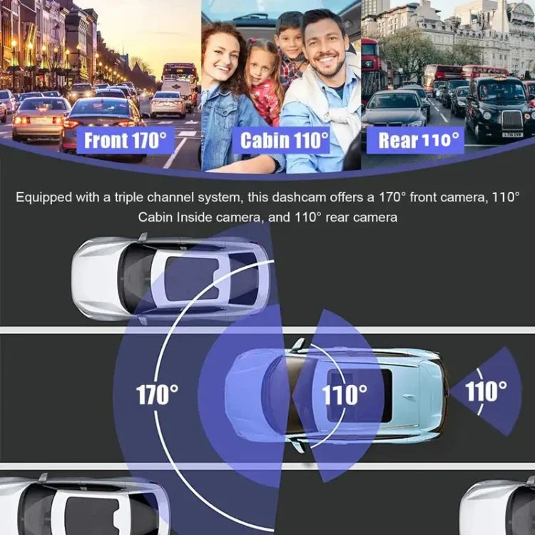 مسجل قيادة بعدسات ثلاثية بدقة HD 1080P للرؤية الليلية بالأشعة تحت الحمراء مع واي فاي وتشغيل عبر الهاتف المحمول