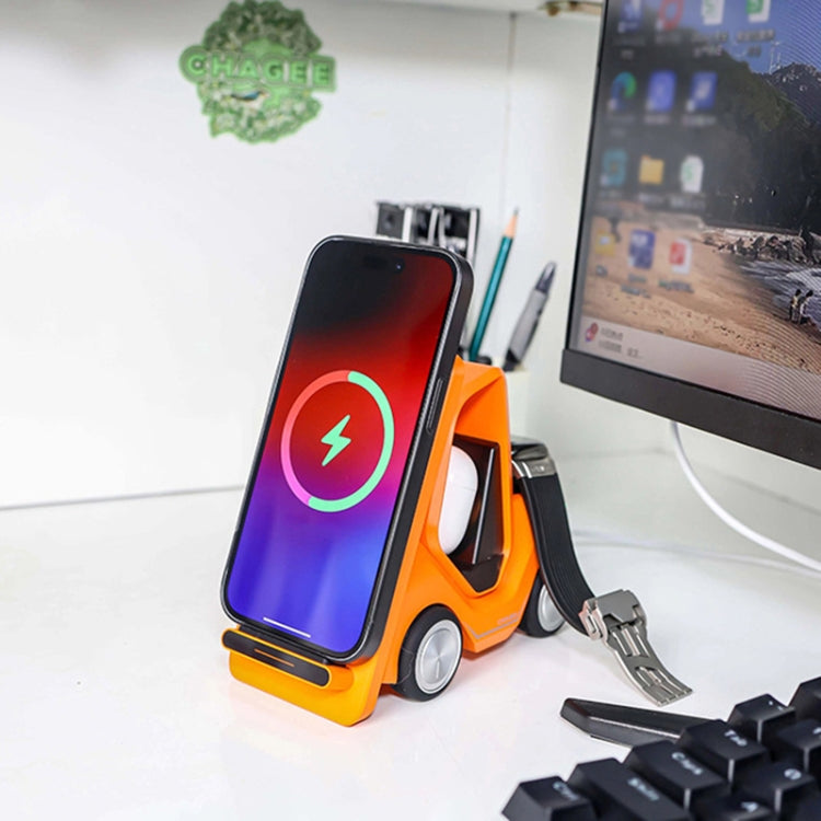 شاحن لاسلكي مكتبي صغير على شكل رافعة شوكية 3 في 1 T20S بقوة 15 واط مع ضوء جوي LED