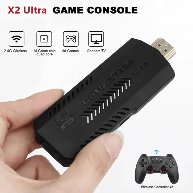 جهاز ألعاب فيديو X2 Ultra مع عصا تحكم لاسلكية مزدوجة 2.4G، 64 جيجابايت، 128 جيجابايت، 256 جيجابايت