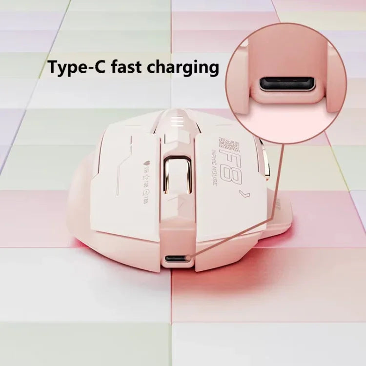 ماوس ألعاب كمبيوتر لاسلكي صامت قابل للشحن 2.4G من Inphic F8، F8