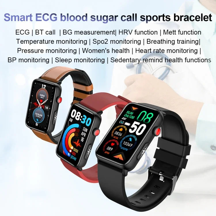 ساعة ذكية خاتم قياس ECG درجة الحرارة معدل ضربات القلب ضغط الدم الصحة بلوتوث ساعة محادثة، سيليكون أسود، سيليكون أحمر، سيليكون أزرق، جلد أسود، جلد بني