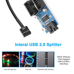 كابل تمديد USB2.0 9 دبابيس للوحة الأم 1 إلى 2 مع شريحة تدعم واجهات متعددة للاستخدام المشترك، 1 إلى 2