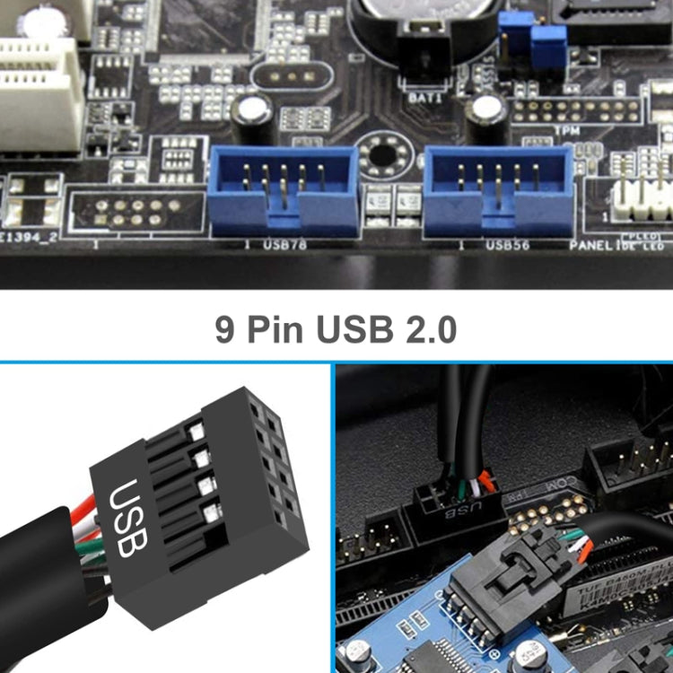 كابل تمديد USB2.0 9 دبابيس للوحة الأم 1 إلى 2 مع شريحة تدعم واجهات متعددة للاستخدام المشترك، 1 إلى 2