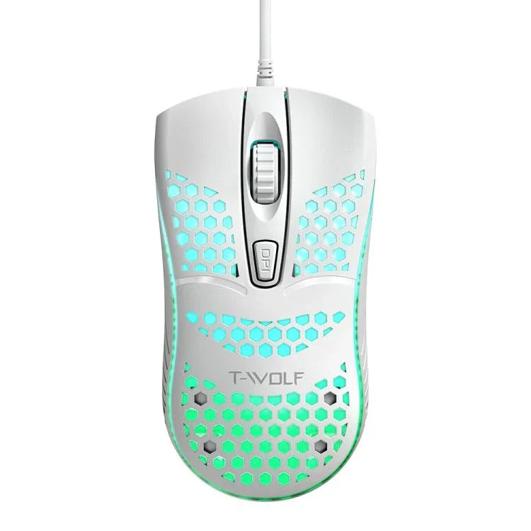 فأرة ألعاب سلكية USB بتصميم مسامي مريح مع إضاءة RGB للاستخدام المكتبي والمنزلي من T-WOLF V15