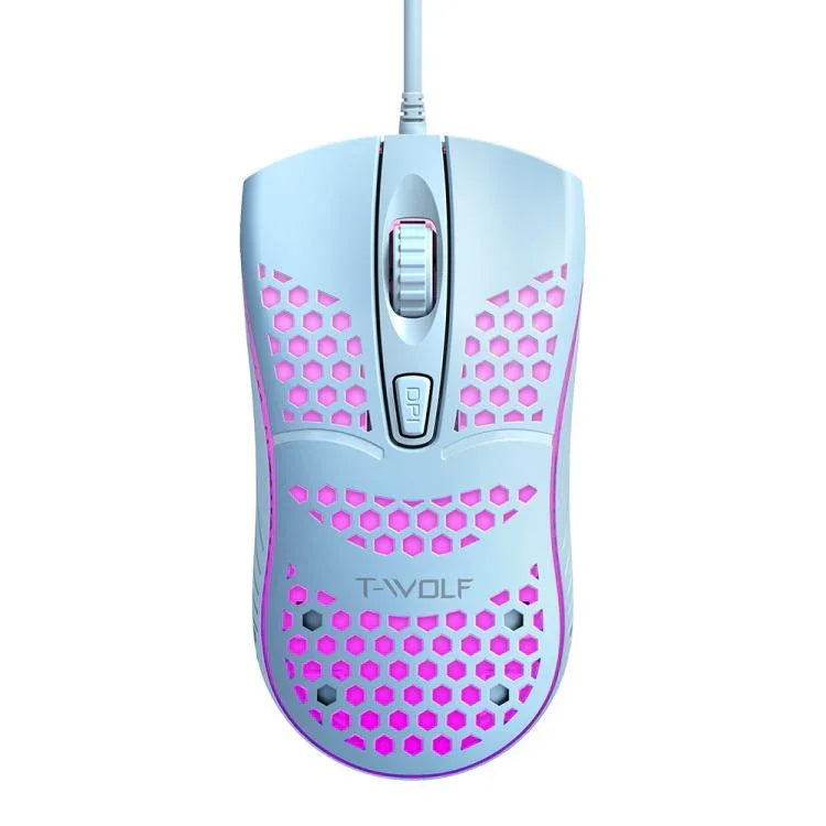 فأرة ألعاب سلكية USB بتصميم مسامي مريح مع إضاءة RGB للاستخدام المكتبي والمنزلي من T-WOLF V15