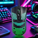 فأرة ألعاب سلكية USB بتصميم مسامي مريح مع إضاءة RGB للاستخدام المكتبي والمنزلي من T-WOLF V15