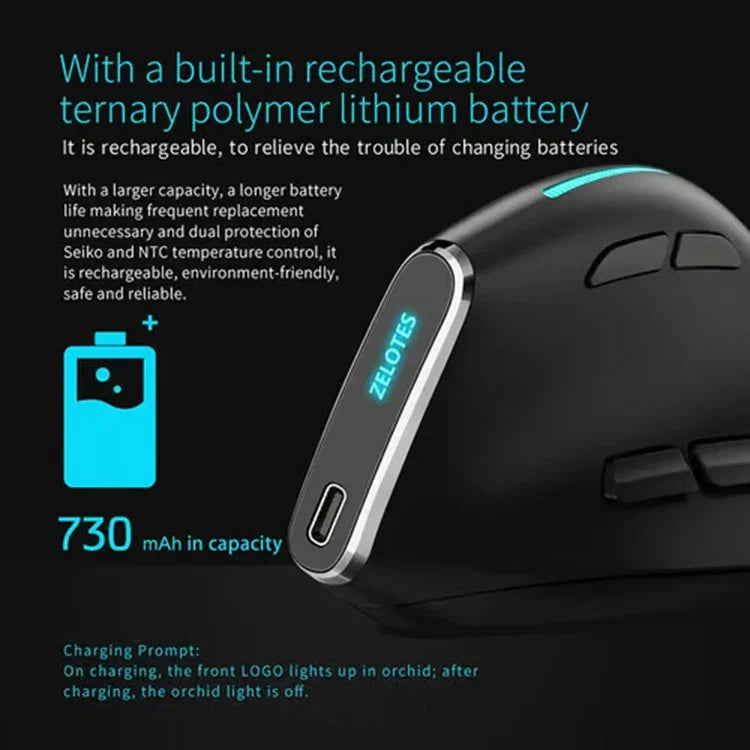 ZELOTES F36 قبضة رأسية مريحة ببرمجة 9 مفاتيح مزدوجة البلوتوث + 2.4G فأرة لاسلكية، F36 (أبيض)، F36 (أسود)