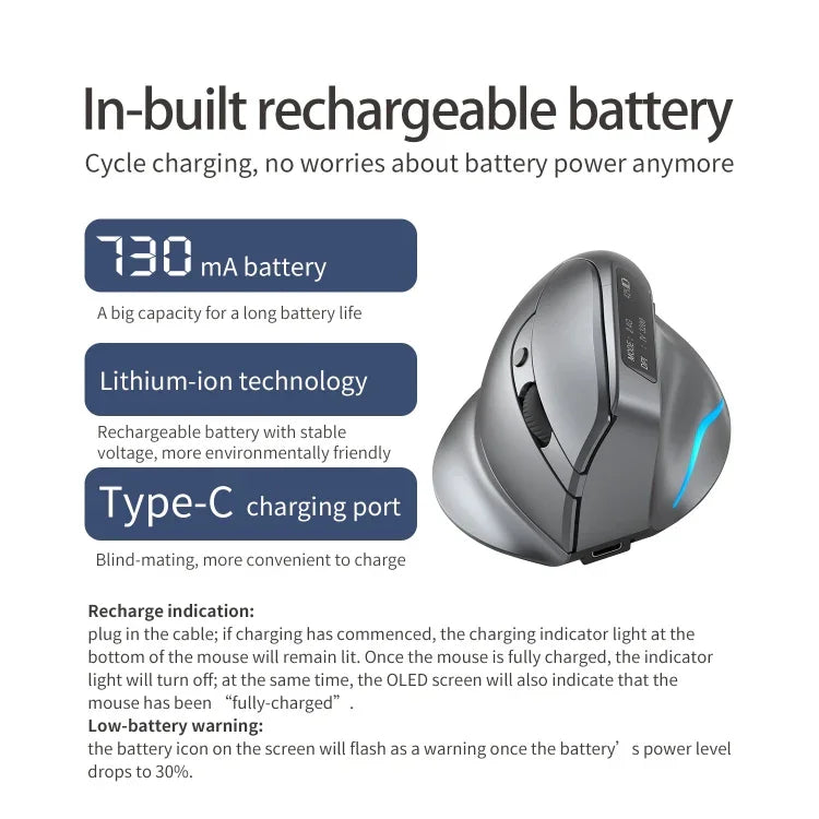 ZELOTES F-26C فأرة لاسلكية بقبضة رأسية مع عرض LED ووضع مزدوج 8 مفاتيح 2.4G+بلوتوث، F-26C